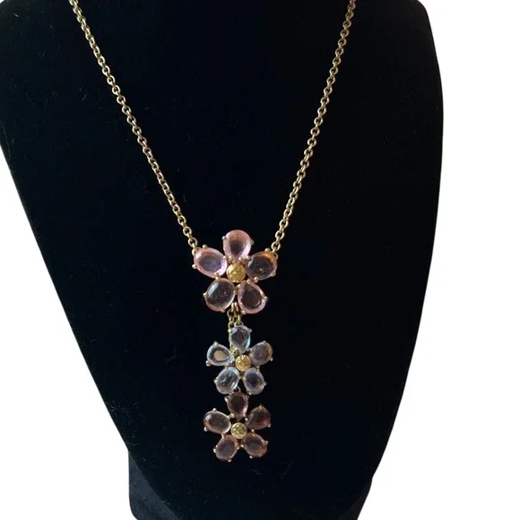 Coach Daphne Pink Glass Floral Drop Necklace Gold Tone Signed Rare - Picture 4 of 11